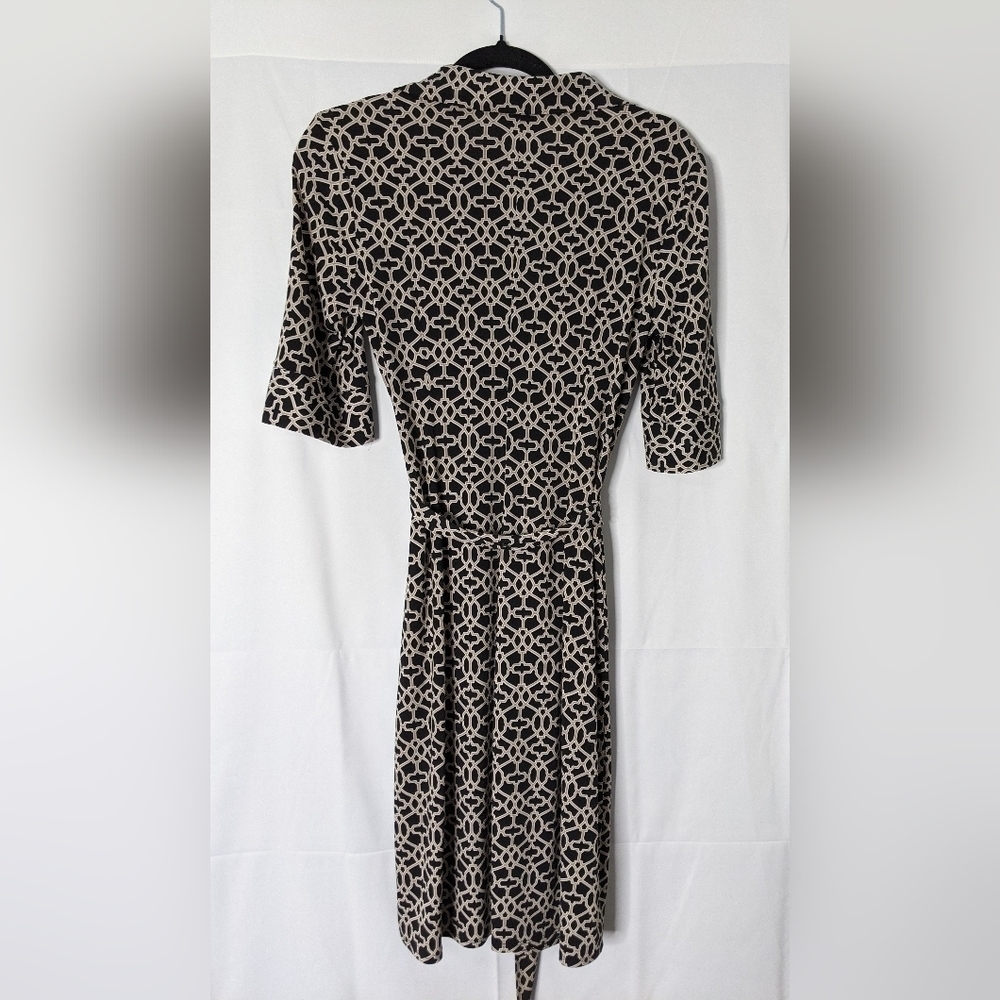Laundry by Shelli Segal Womens Dress Sz 6 Black Geometric Print Belted Button-Up - Picture 7 of 8